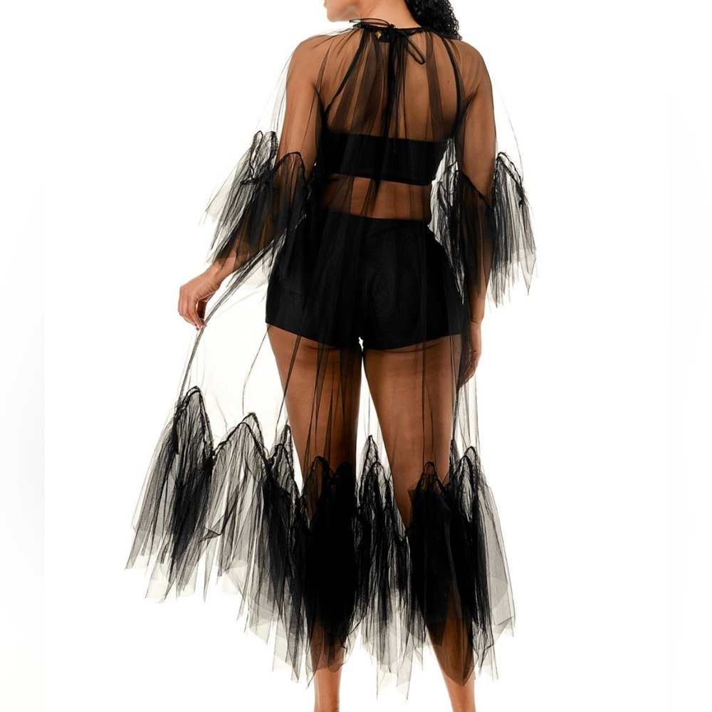 PLUS SIZE AND REGULAR SIZE AVAILABLE Ruffle Trim Mesh Overlay Dress - Picture 3 of 3
